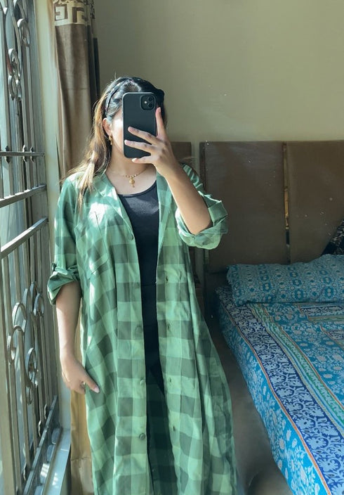 Green Korean Check Dress